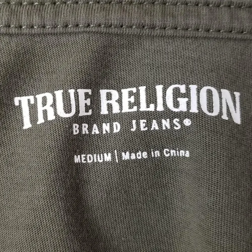 True Religion Shirt Mens Medium‎ Green Buddha Guitar Graphic Tee Logo Casual
